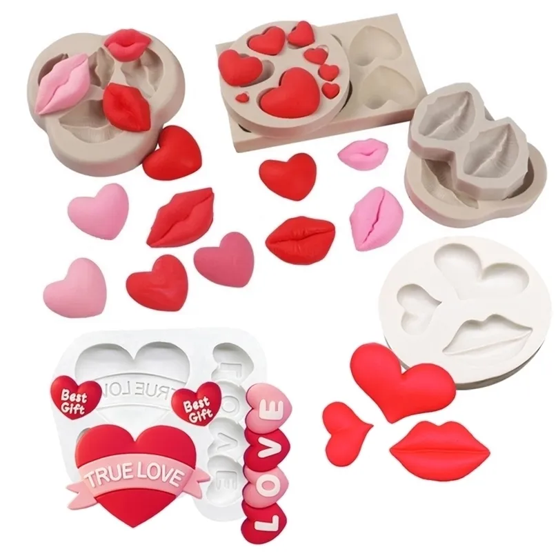 Dudak Kalp Aşk Şekilleri Silikon Kalıp Şeker Şarj Cupcake Cupcake Çikolata Pişirme Kalıbı Fondan Kek Dekorasyon Araçları 220815