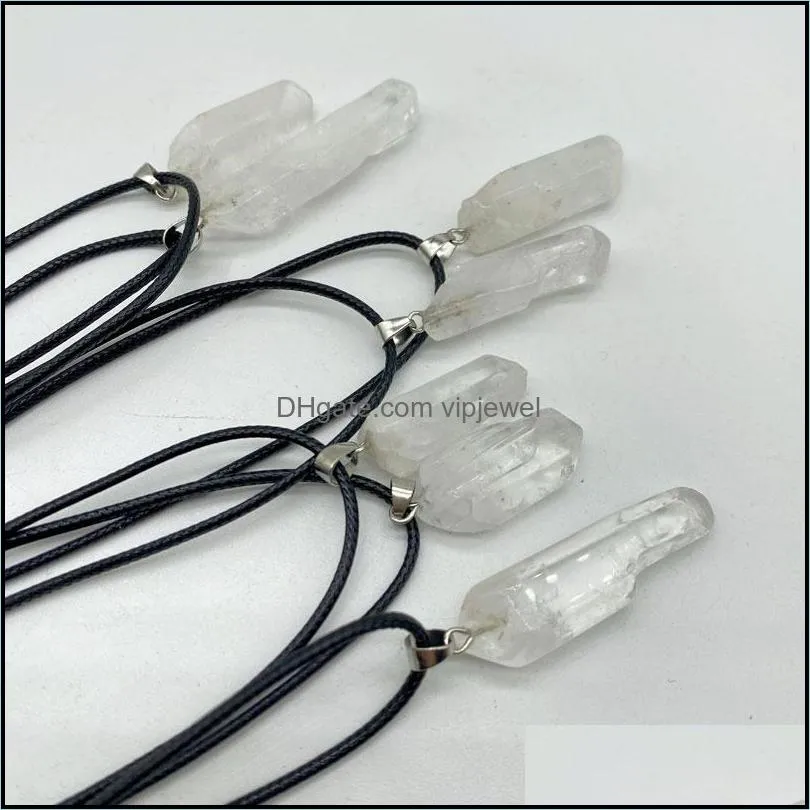 irregular diy natural original white crystal stone pendant necklaces for women men fashion energy jewelry with rope chain