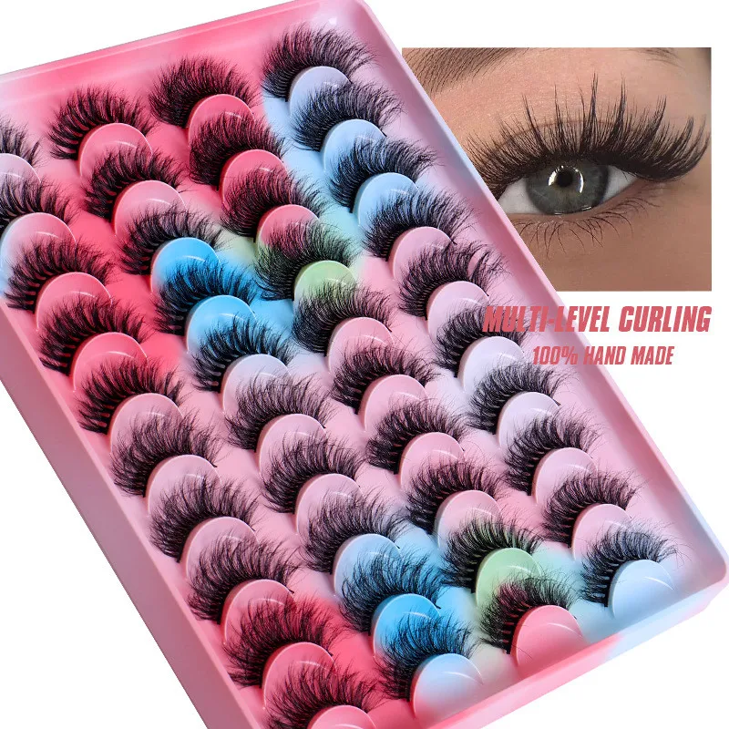 20 pairs Fluffy Faux 3D Mink Eyelash Curl False Eyelashes Thick Long Dramatic Eye Lashes Extension Cruelty Free Lash With Rainbow Tray Makeup