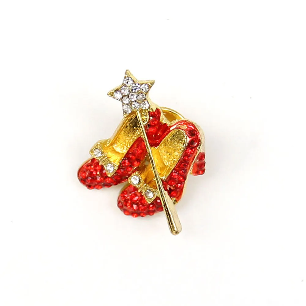 10 PCs/lote Broches de estilo personalizado Cristal vermelho Mágico de salto alto de sapatos de onça com pinos de broche de estrela para mulheres presentes de senhora