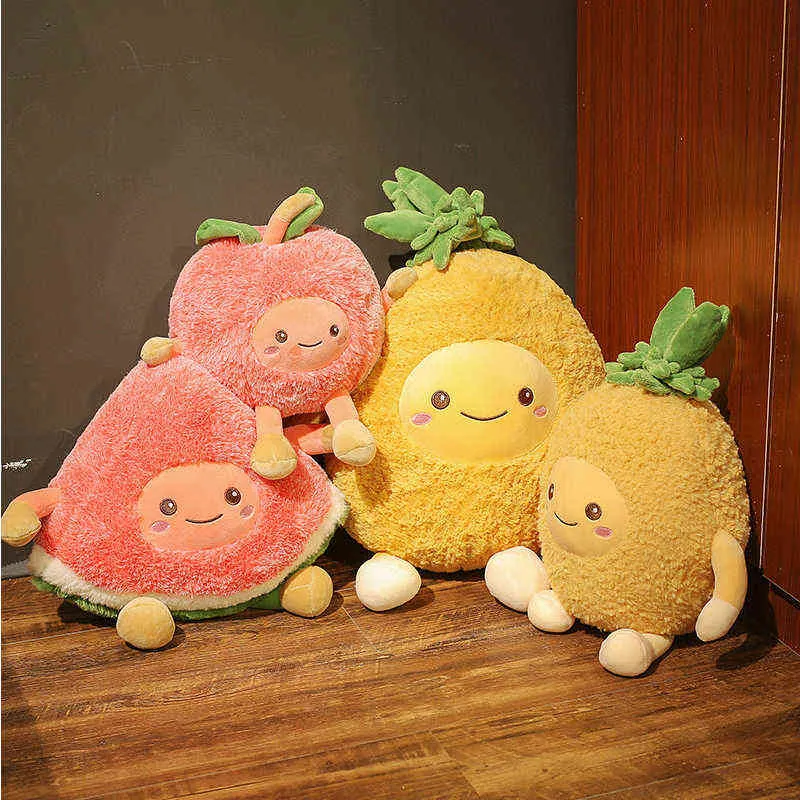 Nieuw fruit fuzzy watermeloen cherry ananas soft pluche pop speelgoed sofa decor gevulde poppen kussen voor ldren baby cadeau j220729