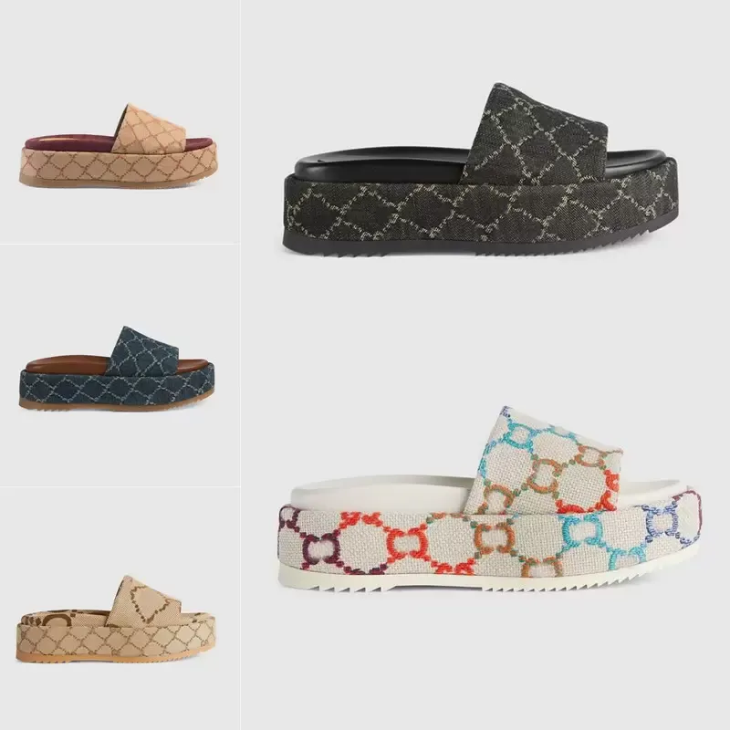 Designer Damsandaler Herrtofflor 2022 Summer Slide Flip Flops Lyx Platt Tjockbottnad Tryckt Jelly Gummi Läder Klänning Kvinnor Skor