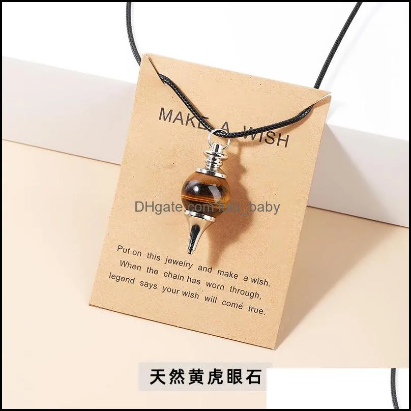 round natural stone pendulum pendant necklace rose quartz crystal make wish card necklaces healing for women me lulubaby