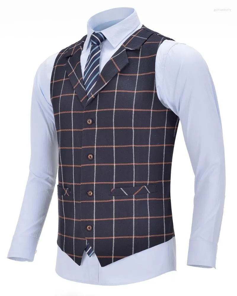 Gilets pour hommes Mens Business Vest Boutique Slim Fit Single-Breasted Coton Costume Laine Plaid Navy Gilet pour mariage Groomsmen formel Guin22