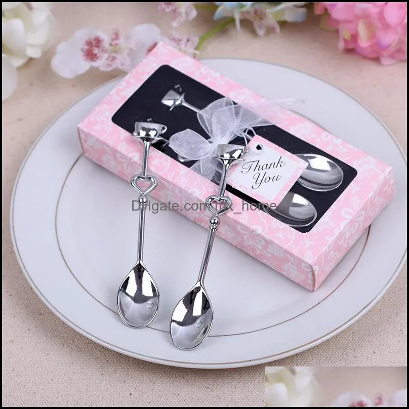 100set 2pcs/set Heart Shaped Love coffee tea measuring Spoon Wedding decoration lover gift stainless steel dinner tableware sets