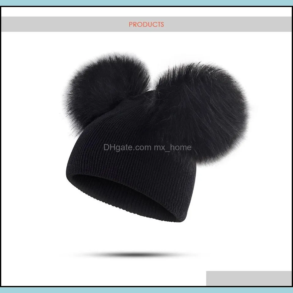 6 styles Children Hat Toddler Kids Baby Warm Winter Wool Hat Knit Beanie Fur Pom Pom Hat Baby Boys Girls Cap 1-3Y Drop Shipping