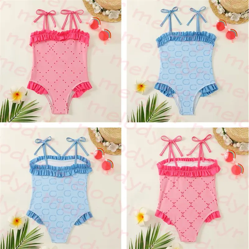 Enfants fronde une pièce maillots de bain mignon enfant maillot de bain fille lettre imprimé Bikini à volants maillot de bain