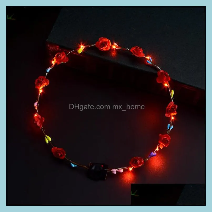 22 Styles Flashing LED Hairbands strings Glow Flower Crown Headbands Light Party Rave Floral Accessories Garland Luminous Hair Wreath