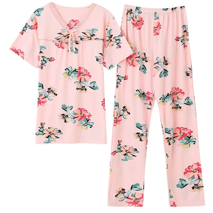 Sexig vneck pyjamas kvinnor ny sommarsöm spets pijamas set bomullskänsla sömnkläder pyjamas för kvinnor pijama feminino pajamas t200429