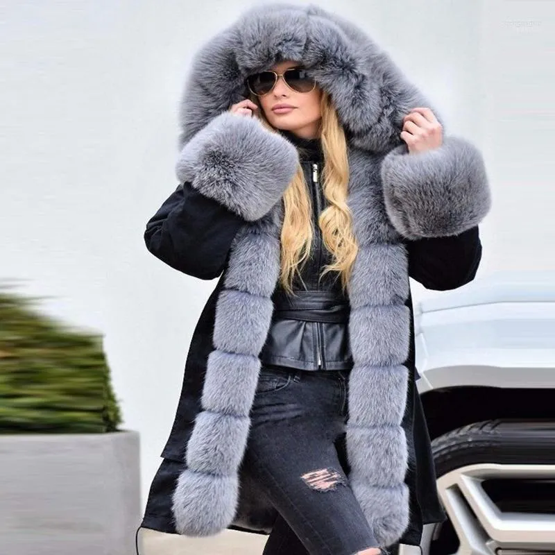 2022 Womens Long Sleeve Faux Winter Parka With Ladies Hooded Coat