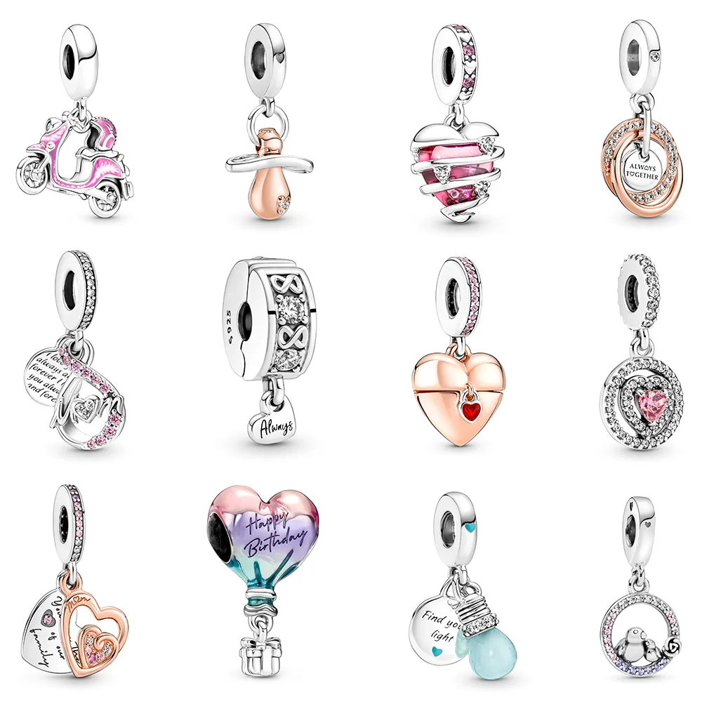 Nowy 925 Sterling Silver Charms mama nieskończoność Pave podwójne zwisają wisiorki wszystkiego najlepszego z okazji urodzin koraliki Fit bransoletka Pandora prezenty na dzień matki