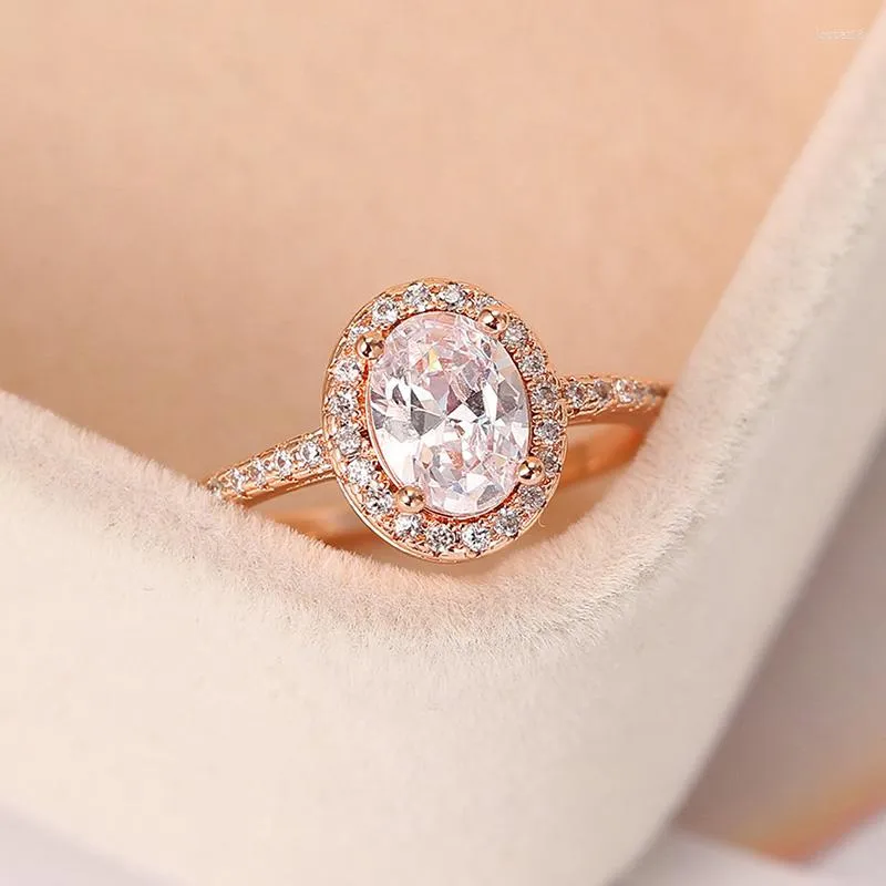 Anel de noivado de anéis de casamento para mulheres oval de cristal moissanita promessa de ouro rosa color