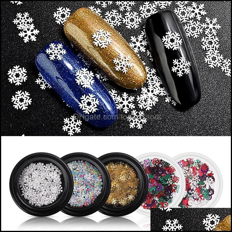 Nail Art Decorations Salon Health Beauty Na041 5 Styles Winter Christmas Snowflake Sequins Gold Metal Glitter Tips Manicure Snow Flower De