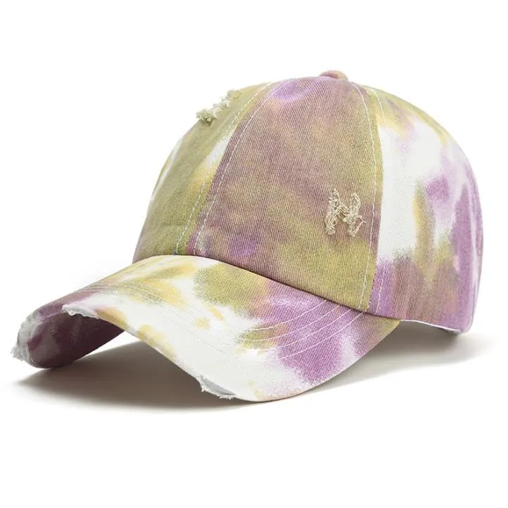 Ponytail Baseball Caps Washed Hat Summer Trucker Pony Visor Cap Cross Criss Tie dyed Party Hats 7styles SN6266