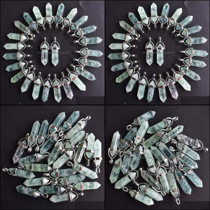 natural stone green fluorite stone crystal pillar charms chakra pendants for making accessories wholesale