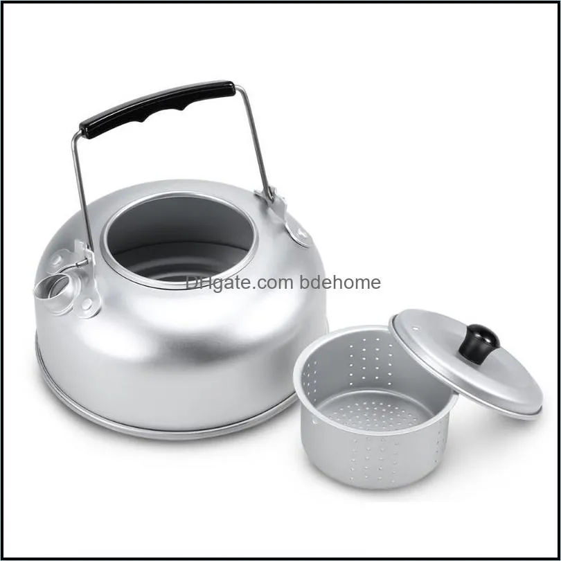 Portable Outdoor Camping Cookware Set Lightweight Anodized Aluminum Cooking Pot Pan Tea Kettle With Handle Tableware Camp Kitchen