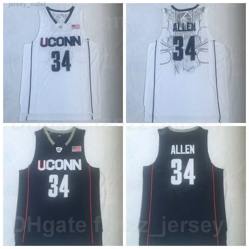 NCAA UCONN HUSKIES BASKABALL RAY ALLEN COLLEGE JERSEYS 34 Men University Team Color Navy Blue White Bortable Brodery and Sying for Sport Fans Pure Cotton