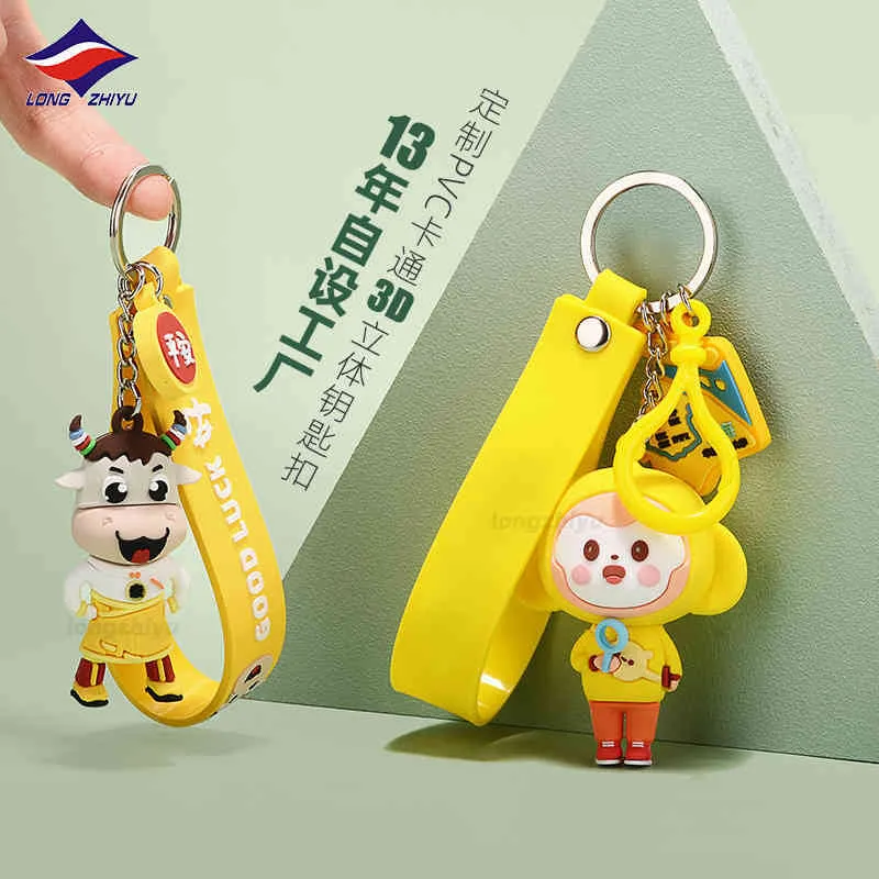 Keychains Longzhiyu 13 år PVC Cartoon Key Ring 3D Animal Pendant