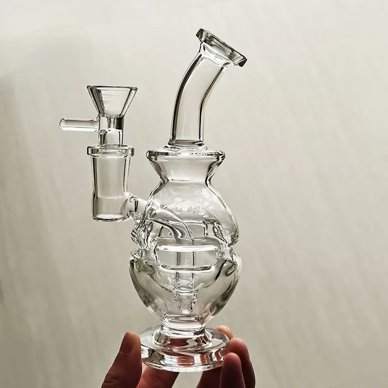 Clear Fab Egg Recycler Bong Bong Dab Rigtobacco Percolater Bongs Rura z 14 mm męską szklaną miskę 6,2 cala urocza gruba Pyrex Szyjka Shisha Hookah Ustawia rury wodne