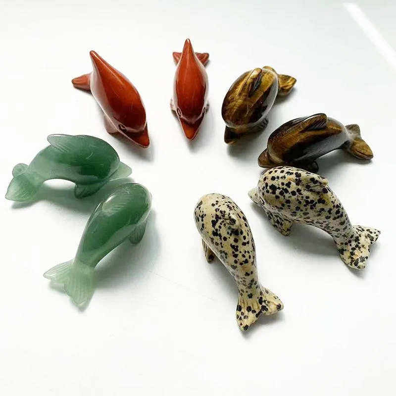 Dekorativa föremål Figurer Inch Högkvalitativ härlig kvarts Dolphin Hand snidade olika material Crystal Dolphins Craft for GiftDecorati