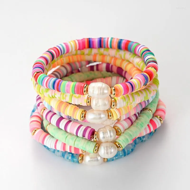 Beaded Strands Trendy Multicolor Polymer Clay Strand Bracelet Bangle For Women Summer Pearl Charm Boho Bracelets Girl Pulsera Heishi Jewelr