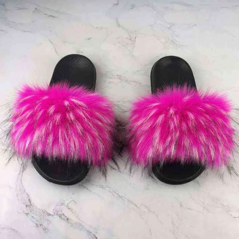 Summer Fur Flip Flops Ladies Furry Slides For Women Home Fluffy Slippers Female Soft Sandals 2021 New Faux Fur Shoes Wholesale