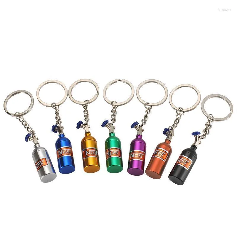 Keychains Metal Bottle Keychain NOS Turbo Nitrogen Key Ring Holder Car Pendant Jewelry Women Men Unique Mini KeyringKeychains Forb22