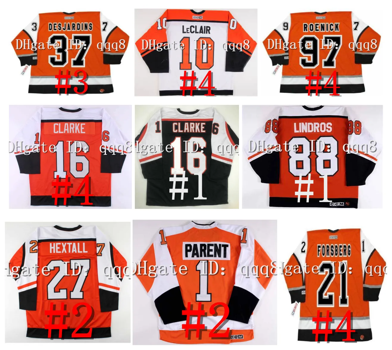 Vintage Flyers Retro Hockey Jersey JOHN LeCLAIR ERIC DESJARDINS PELLE LINDBERGH RICK TOCCHET Bobby Clarke PETER FORSBERG Eric Lindros JEREMY ROENICK