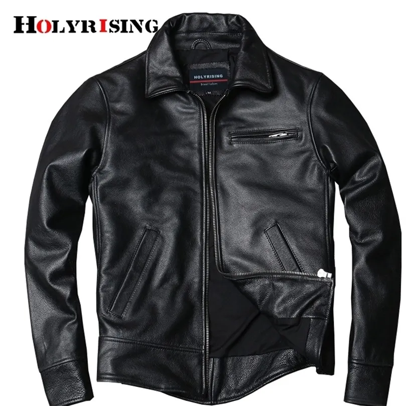 Holyrising Genuine Leather jacket classic black cowhide jacket style pea coat fashion jacket for man plus size 19182 201128
