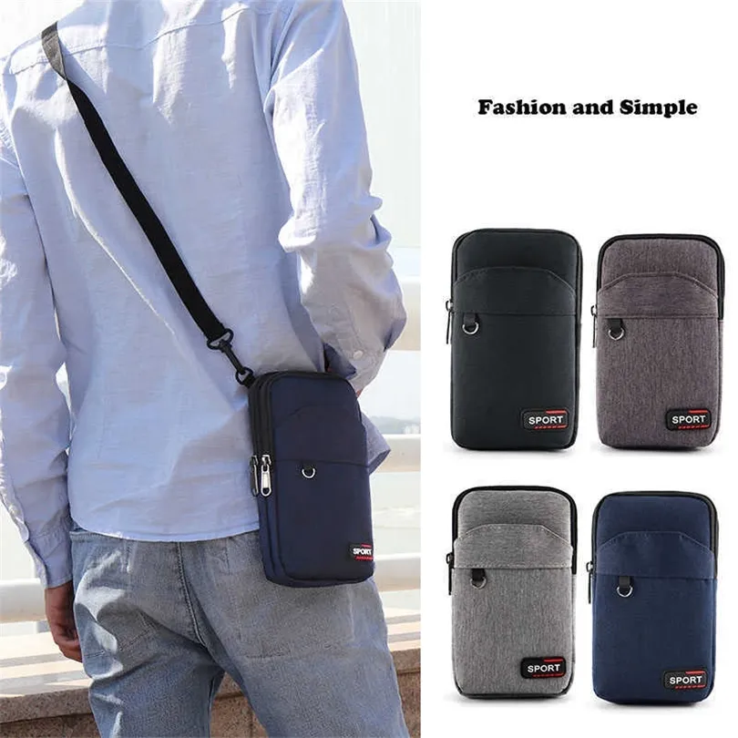 Многофункциональная водонепроницаемая оксфордская ткань мужская сумка для мобильного телефона мешки на плечах для мужчин талии с пакетами с держателем для ремня монета карман 210708