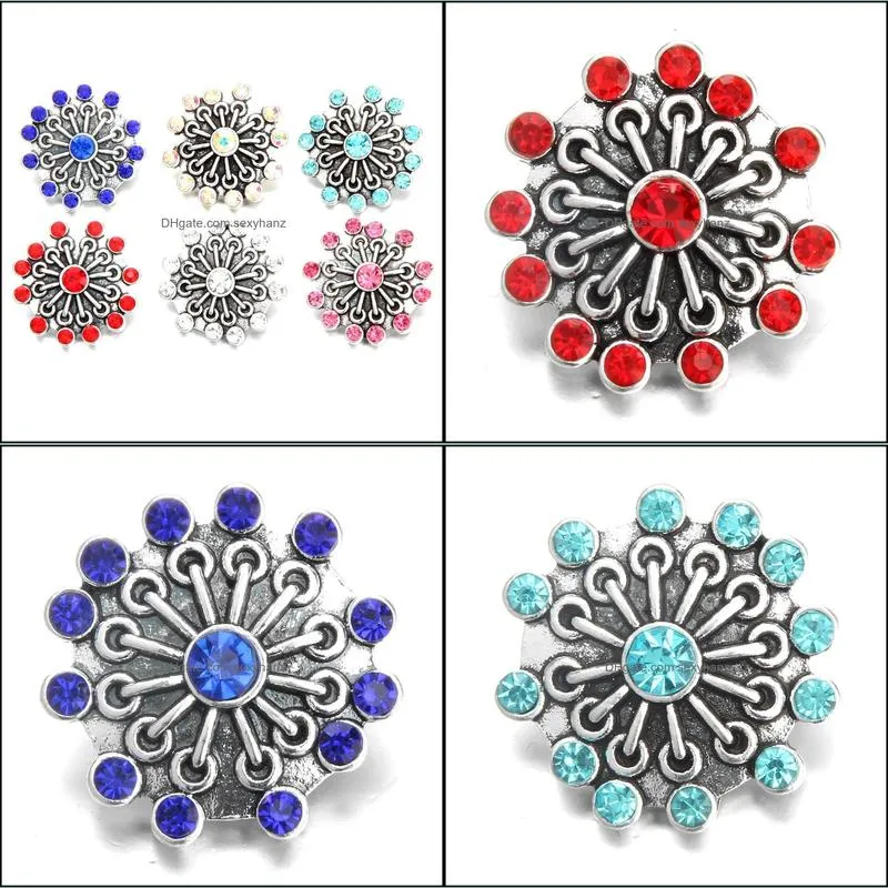 New Rhinestone Flower Snap Button Jewelry Fit Metal Snap Button Bracelet Watches Ginger Snaps Jewelry
