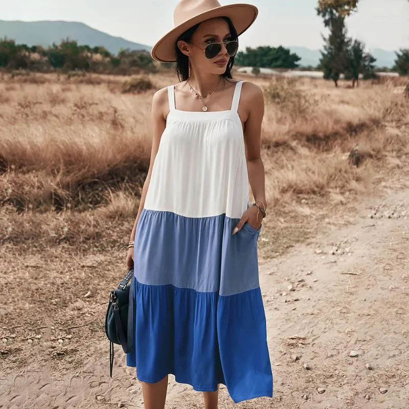 Casual Dresses Summer Solid Dress For Women 2022 Ruffle Sling Color Cute Striped Maternity Plus Size Pocket Loose Vacation