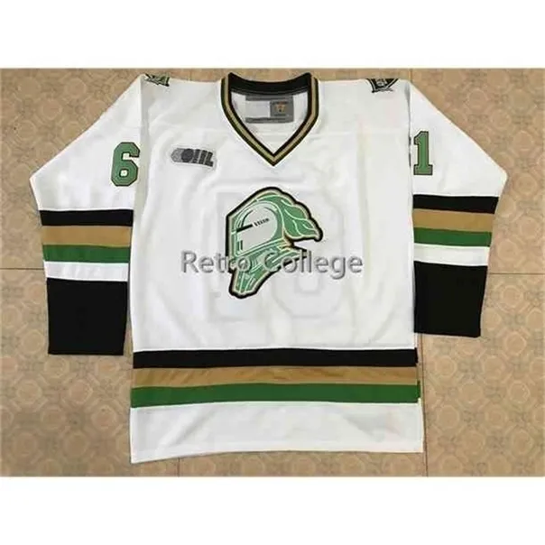 C26 NIK1 # 61 John Tavares London Knights White Green Hockey Jersey Haft Szyte Dostosuj dowolny numer i nazwy koszulki