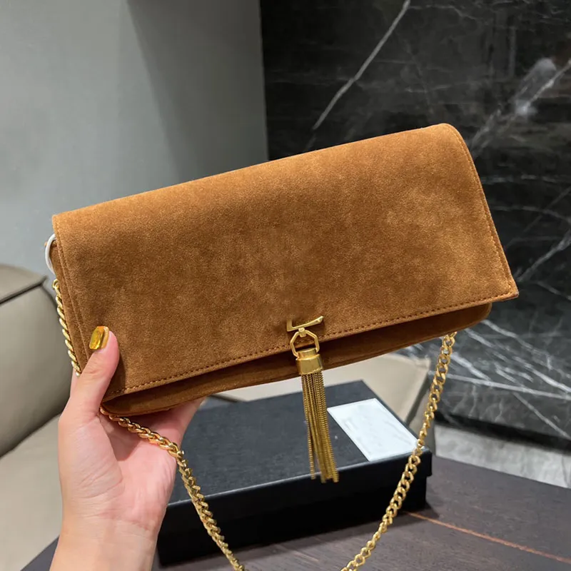 Tassel Suede Armpit Bag Crossbody Handbags Chain Bags Check Shoulder Handbag Purse Flap Wallet Genuine Leather Fashion Letter Ladies Purse