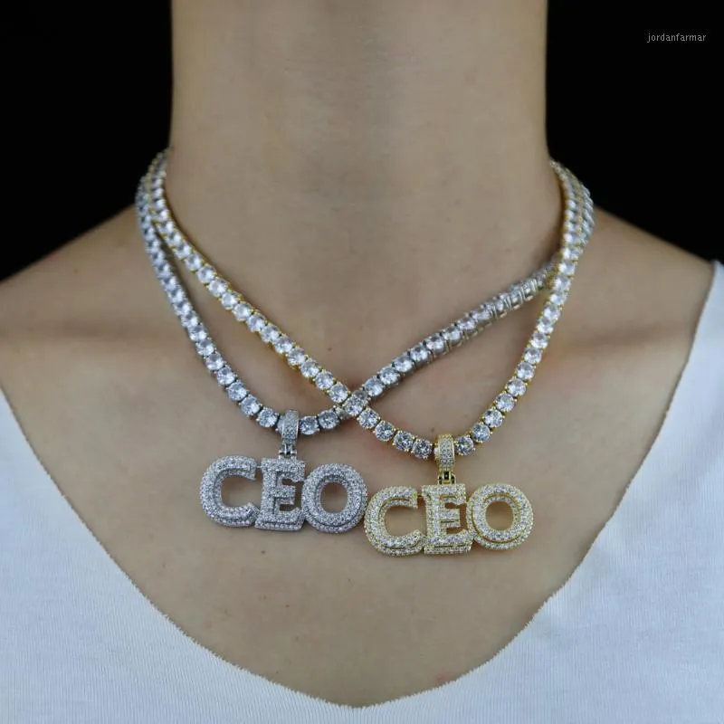 Chaînes Hip Hop nom personnalisé Zircon glacé PDG lettres chaîne pendentifs colliers pour hommes bijoux avec 5MM CZ Tennis