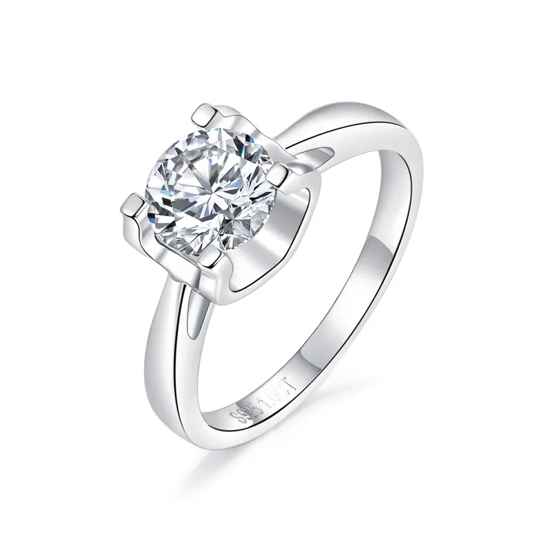 패션 925 실버 반지 6.5mm Moissanite 스톤 품질 1 캐럿 화이트 D 컬러 보석 결혼 반지