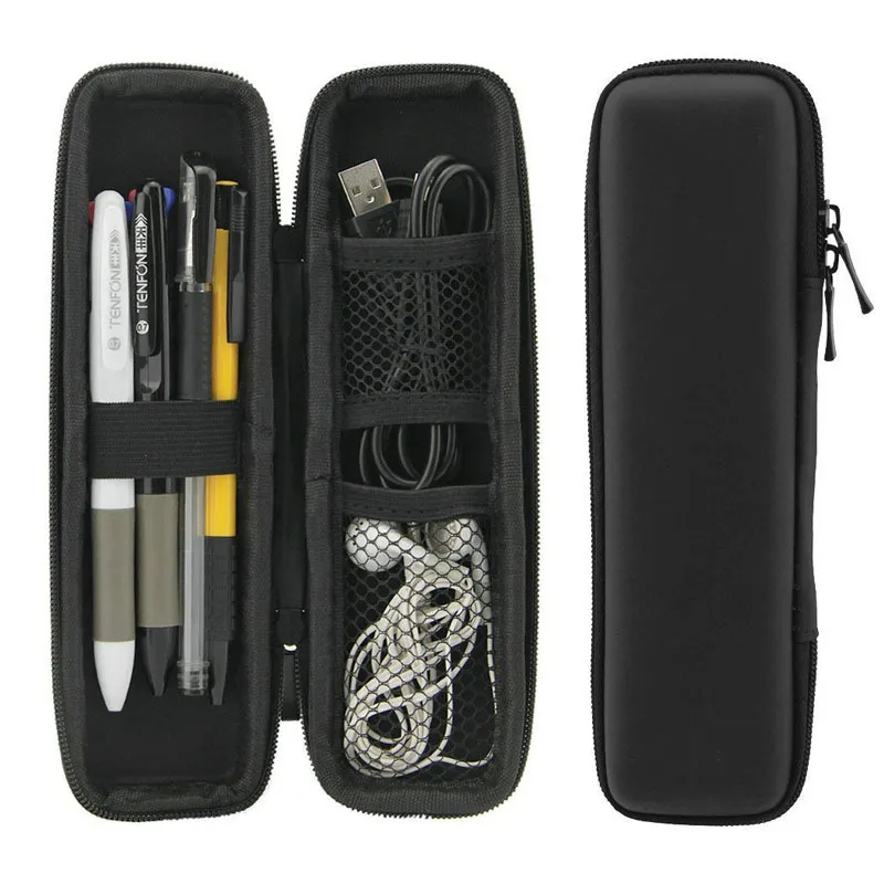 Black Pen Box Portable Student Pencil Case Earphone Stationery Storage Box Multi-function Storages Boxes School Office Supplies TH0108