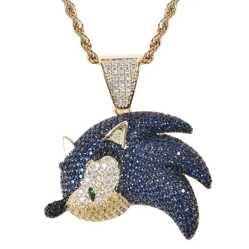 Collares colgantes sonicthehedgehog series collar helado cadena bling cúbica personalidad personalidad hip hop joyería de roca para hombre