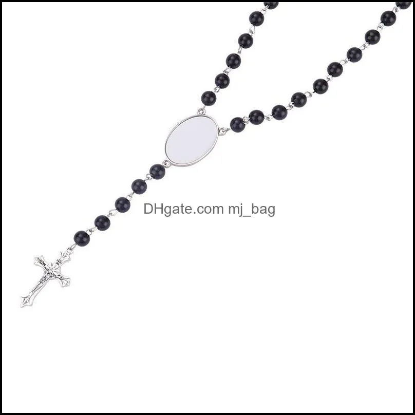 party favor sublimation rosary beaded necklace cross metal pendant wholesale