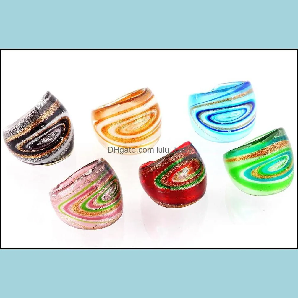 mixed bohemian cow eye glass rings band jewelry fashion wholesale 24pcs glaze ring murano for women gifts