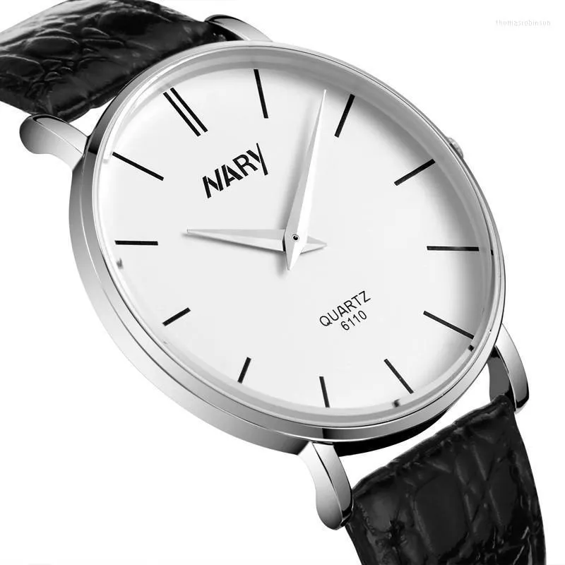 Mode Simple montres hommes Nary Quartz Ultra mince hommes en cuir marron horloge Reloj Hombre 2022 montres-bracelets
