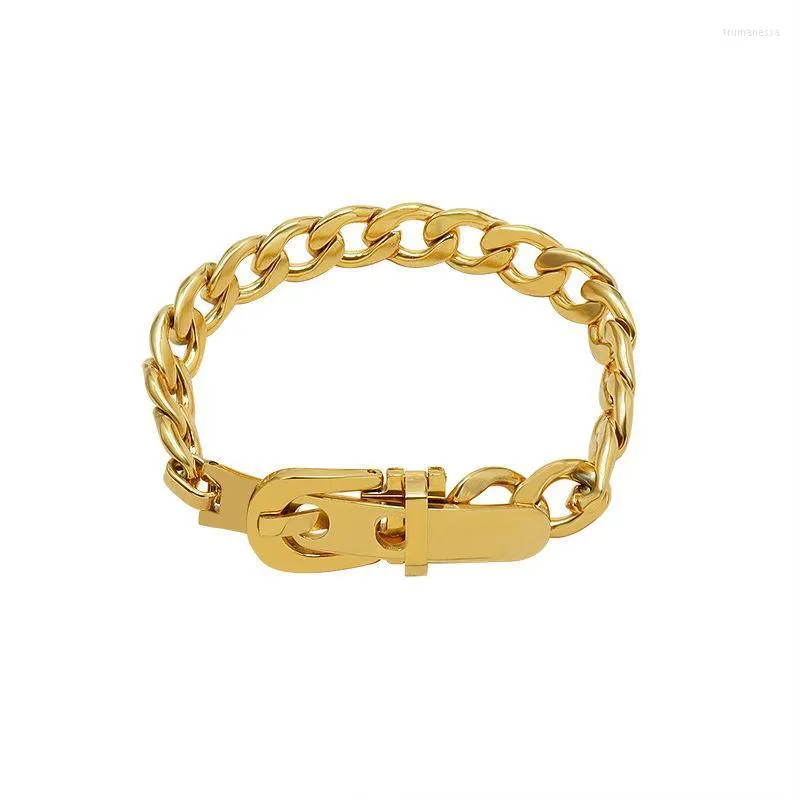 Cadeia de links Aço inoxidável Pressione grossa fivela de fivela de pulseira de pulseira de ouro para masculino e feminino pulseira feminina jóias trum22