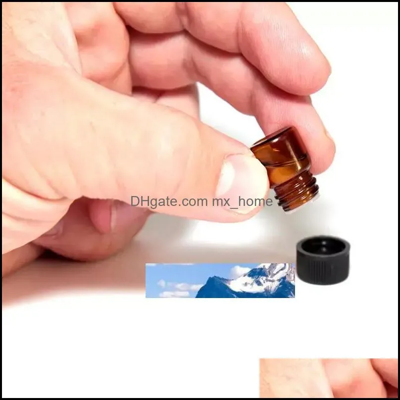 2000pcs/lot 1ml (1/4 dram) Amber Glass  Oil Bottle perfume sample tubes Bottle with Plug and caps