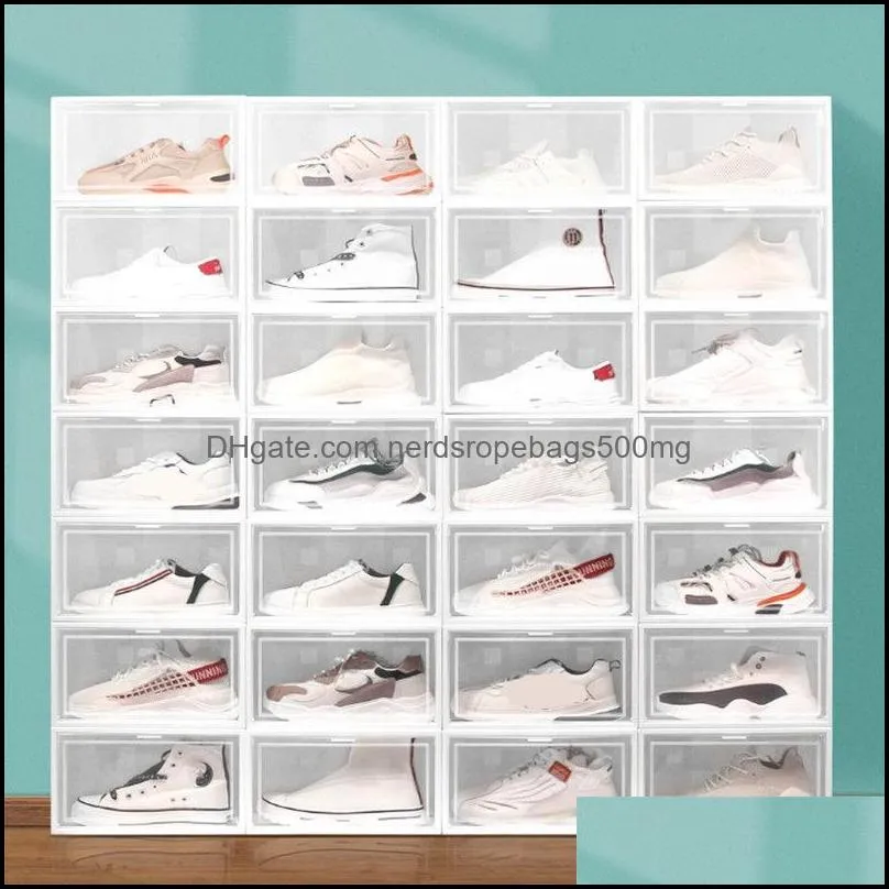 Foldable Plastic Shoe Box Thicker Dustproof Flip Stackable Shoebox Transparent Drawer Sort Out Shoes Cabinet Organizer 2151 V2