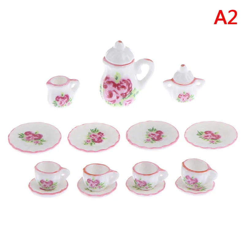 15Pcs 1:12 Miniature Porcelain Tea Cup Set Flower Tableware Kitchen  Dollhouse Furniture Toys For Children Tea Cups Dollhouse