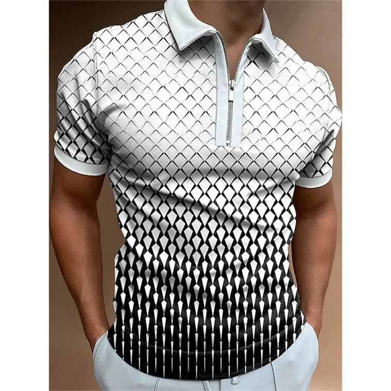 Ropa a juego para hombre de lujo Camisas de polo Ropa de golf Casual A cuadros Camiseta de manga corta Hombres Cuello vuelto Cremallera Polos Camisa Tops 220707