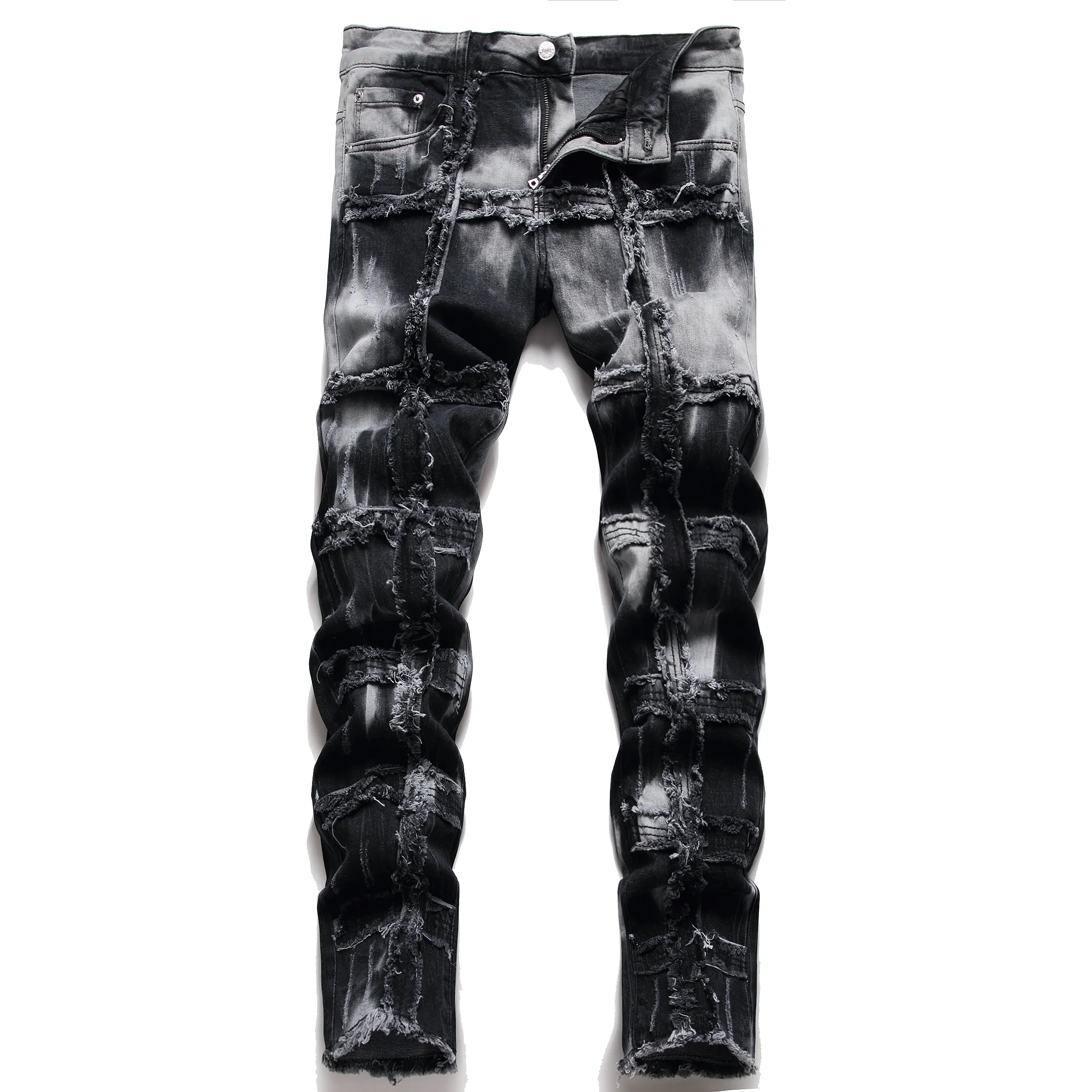 Jeans Uomo Patchwork Tie Dye Slim Fit Gamba dritta Pantaloni casual Hip Hop di alta qualità
