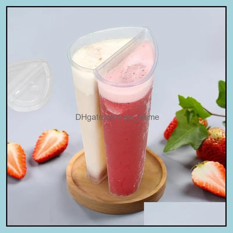 600ML Heart Shaped Double Share Cup Transparent Plastic Disposable Cups with Lids Milk Tea Juice Cups for Lover Couple DH9480
