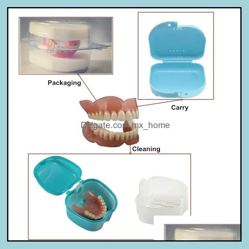 Denture Box Retainer Invisalign Bath With Basket Dental False Teeth Storage Boxes blue/green/pink colors