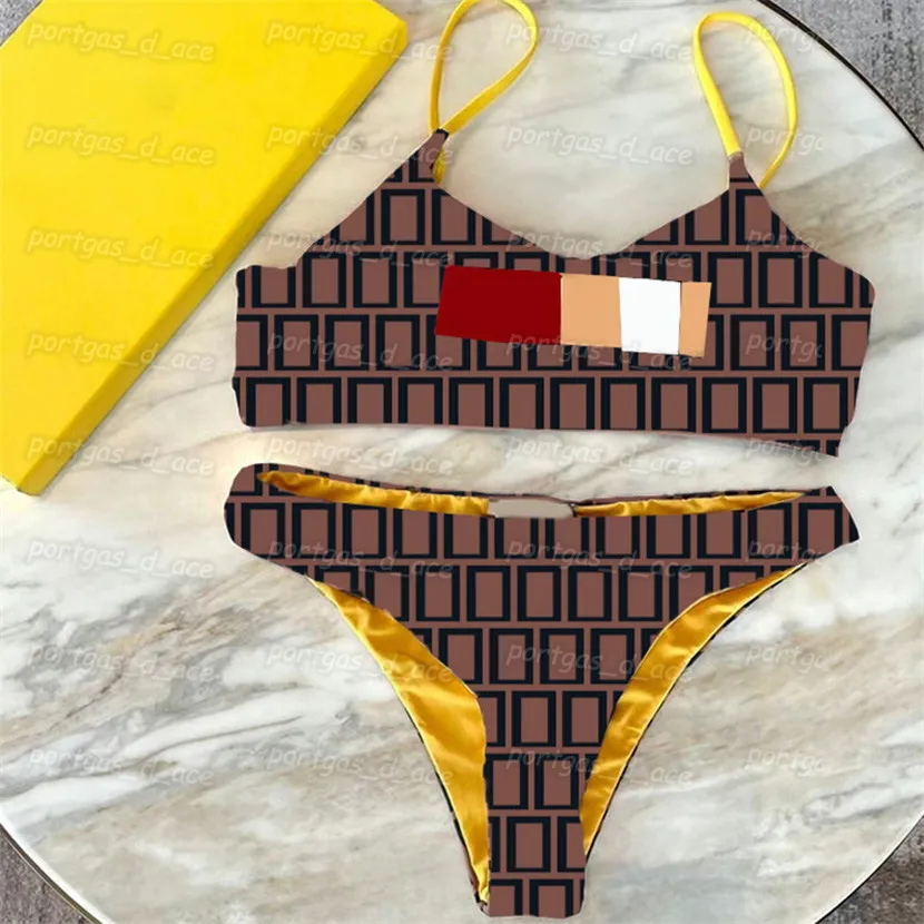 Lettere stampate Bikini da donna Tide Diviso Costumi da bagno per donna Ragazza Costume da bagno con scollo all'americana Reggiseno da spiaggia sexy Slip Costume da bagno alla moda